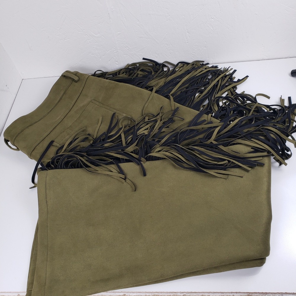 Valabasas Mens Olive Green Faux Suede‎ Fringe Stack Pants Size 42 (44x32)